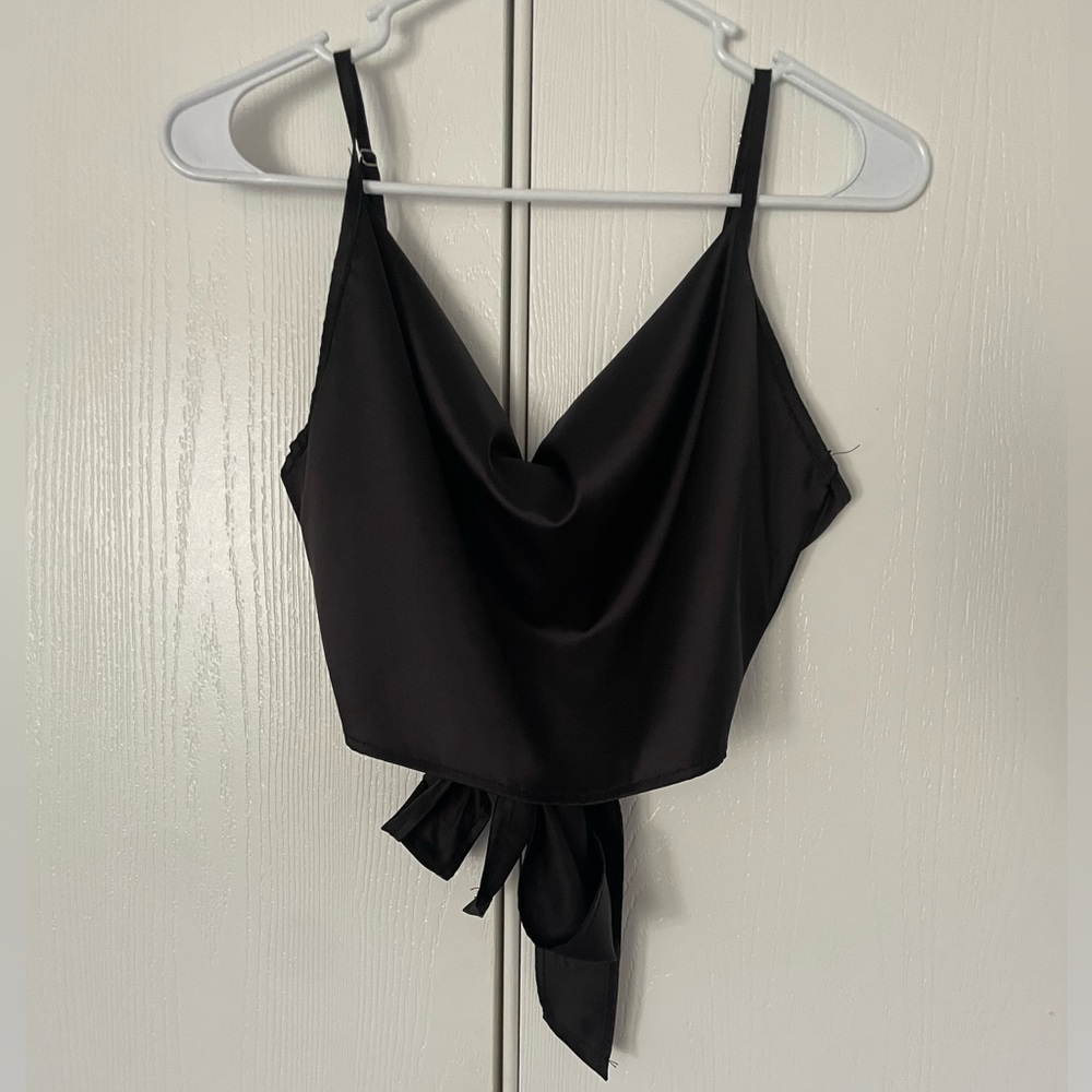 black tie back satin top